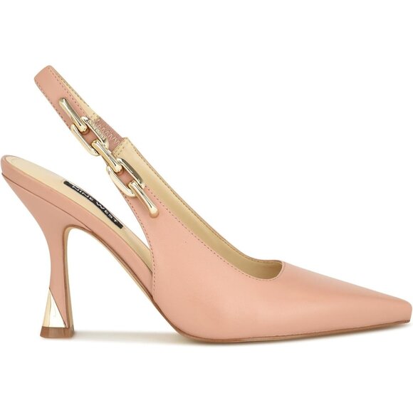 Nine West Womens Light Natural Leather Closed Pointed Toe Sling Back Veroni Pump - Picture 5 of 6